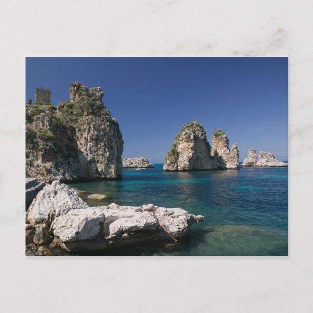 Italy, Sicily, Scopello, Rocks by Tonnara Postcard (Front)