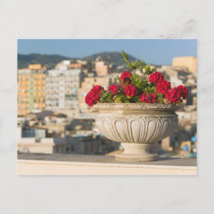 Italy, Sicily, Termini Imerese, View & Flowers Postcard