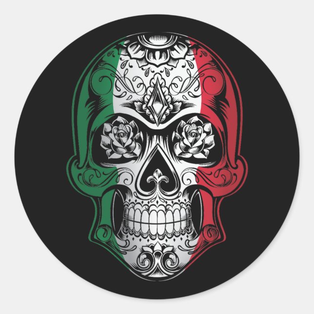 Italy  Skull And Roses Flag Classic Round Sticker (Front)
