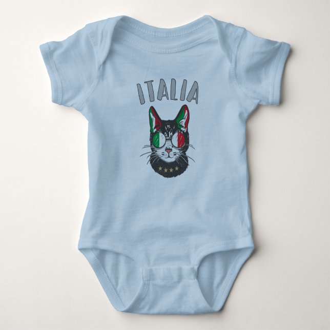 Italy Soccer Cat Mascot Italian Fan flag Baby Bodysuit (Front)