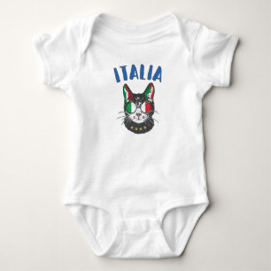 Italy Soccer Cat Mascot Italian Fan flag Baby Bodysuit