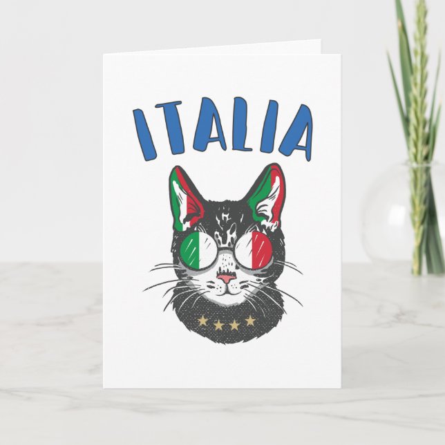 Italy Soccer Cat Mascot Italian Fan flag Card (Front)