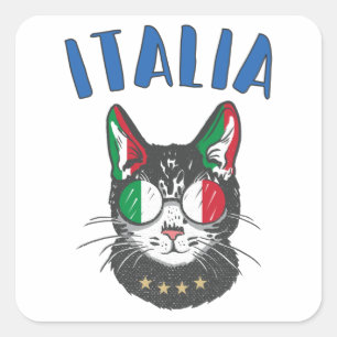 Italy Soccer Cat Mascot Italian Fan flag Square Sticker