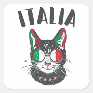 Italy Soccer Cat Mascot Italian Fan flag Square Sticker