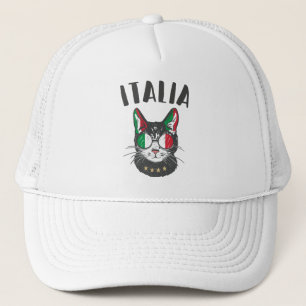 Italy Soccer Cat Mascot Italian Fan flag Trucker Hat