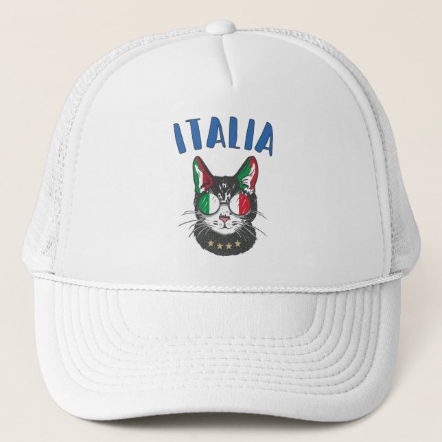 Italy Soccer Cat Mascot Italian Fan flag Trucker Hat (Front)