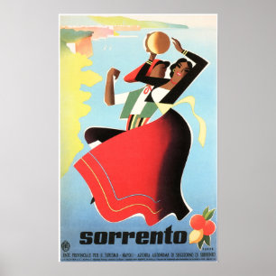 ITALY SORRENTO Naples Girls Dancing Retro Travel Poster