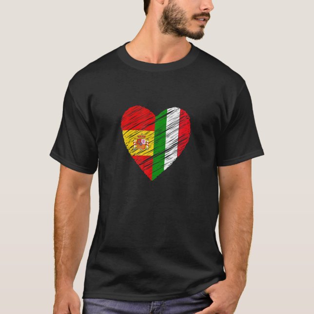 Italy Spain Heart Spanish Flag Italian Flag Love H T-Shirt (Front)