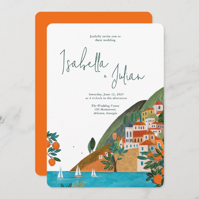 Italy Summer Orange Wedding Invitation (Front/Back)