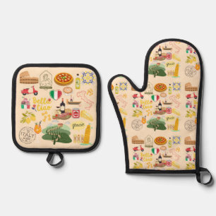 Italy Symbols Oven Mitt & Pot Holder Set