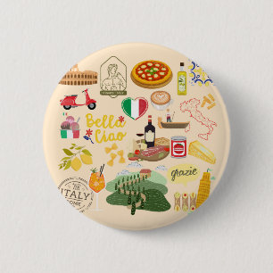 Italy Symbols Travel Lovers 6 Cm Round Badge