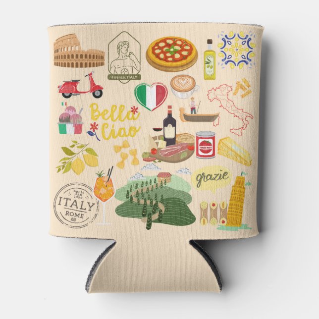 Italy Symbols Travel Lovers Can Cooler (Front)