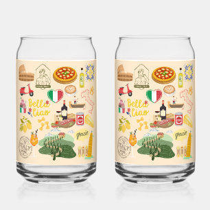 Italy Symbols Travel Lovers Can Glass
