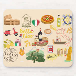 Italy Symbols Travel Lovers Mouse Pad