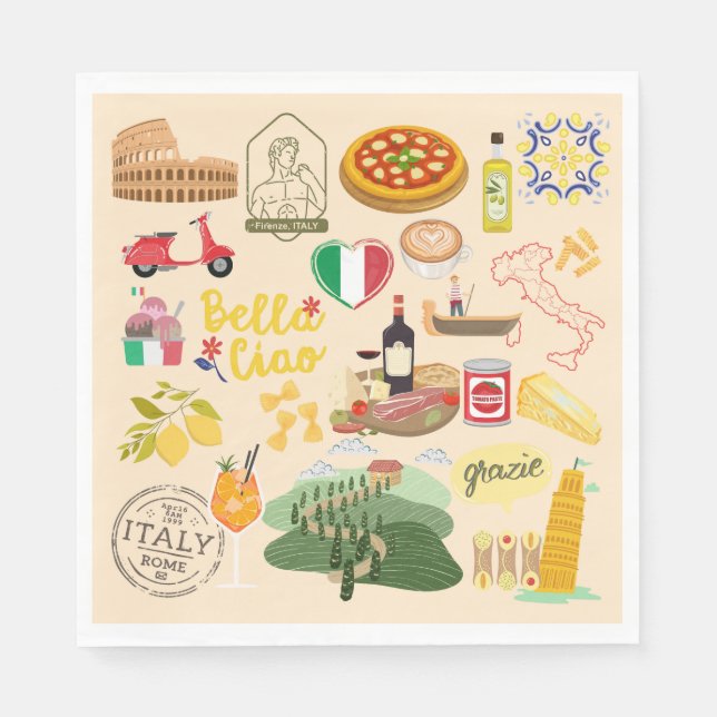 Italy Symbols Travel Lovers Napkin (Front)
