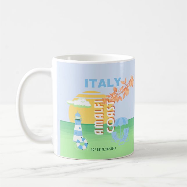 Italy Travel Art, Amalfi Coast, Preppy, Blue Coffee Mug (Left)