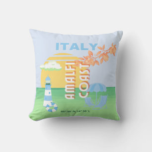 Italy Travel Art, Amalfi Coast, Preppy, Blue Cushion