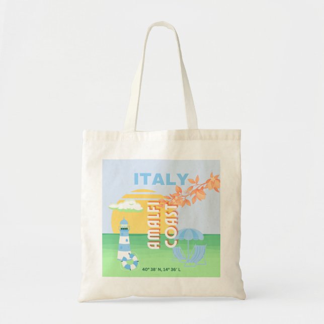 Italy Travel Art, Amalfi Coast, Preppy, Blue Tote Bag (Front)