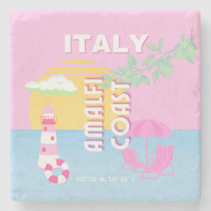 Italy Travel art, Amalfi Coast, Preppy, Pink Stone Coaster