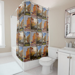 Italy travel Italian cities vintage retro collage Shower Curtain