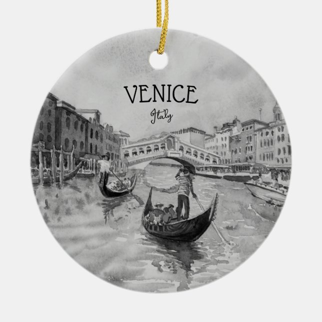 Italy Travel - VENICE black and white souvenir Ceramic Ornament (Front)