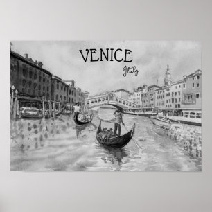 Italy Travel - VENICE black and white souvenir Poster