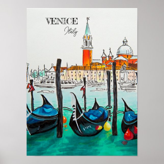 Italy Travel - VENICE watercolor souvenir Poster (Front)