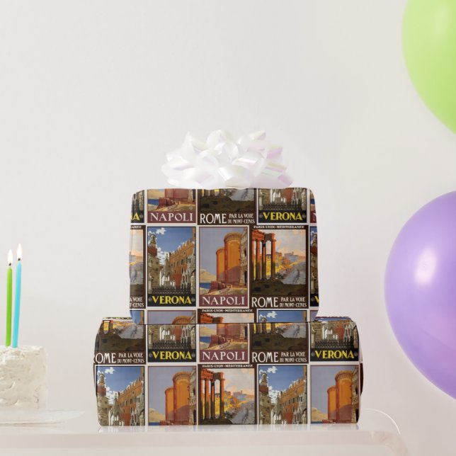 Italy travel vintage cities collage retro Italian Wrapping Paper (Party Gifts)