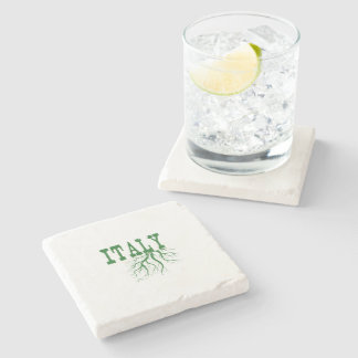 Italy Tree Roots Word Art Italian Rooted Green Stone Coaster