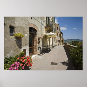 Italy, Tuscany, Pienza. Outer walkway around Poster