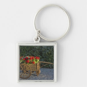 Italy, Tuscany. Red geraniums spill out of an Key Ring