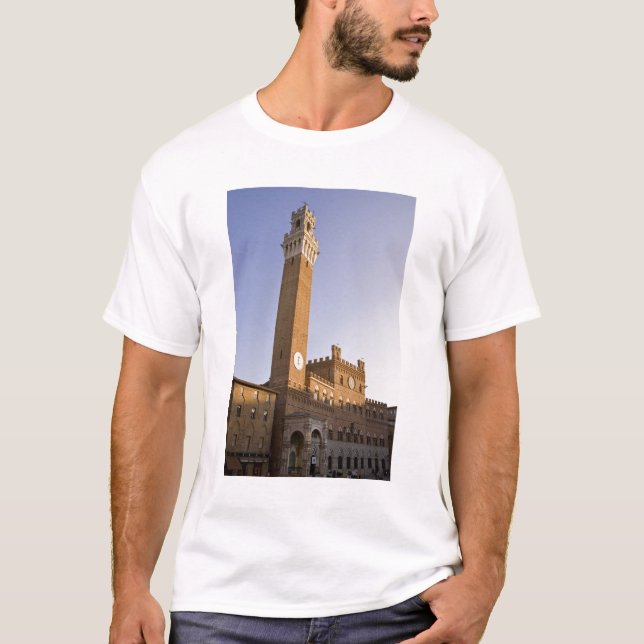 Italy, Tuscany, Sienna. Torre del Mangia on T-Shirt (Front)