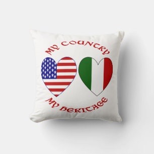 Italy USA Flag Hearts Country Heritage Cushion