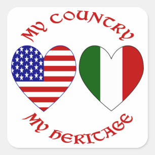 Italy USA Flag Hearts Country Heritage Square Sticker