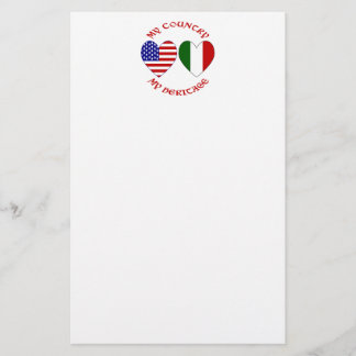 Italy USA Flag Hearts Country Heritage Stationery