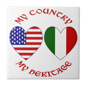 Italy USA Flag Hearts Country Heritage Tile