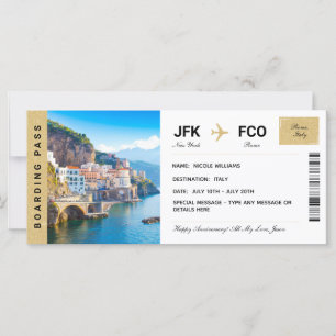  Italy Vacation Travel Gift Ticket Boarding Pass