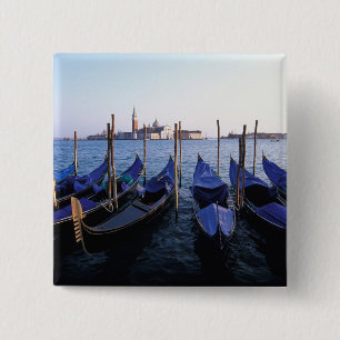 Italy, Veneto, Venice, Row of Gondolas and San 15 Cm Square Badge