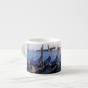 Italy, Veneto, Venice, Row of Gondolas and San Espresso Cup