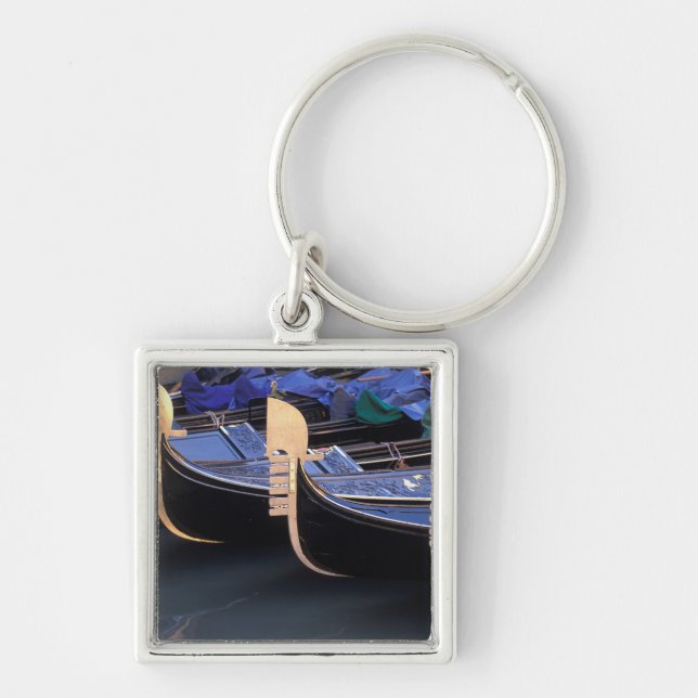 Italy, Veneto, Venice. Row of Gondolas. Key Ring (Front)