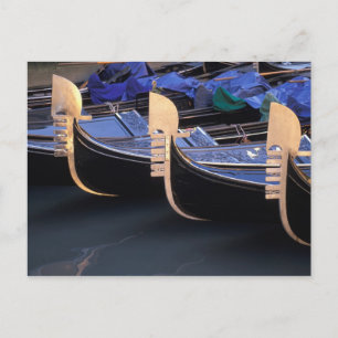 Italy, Veneto, Venice. Row of Gondolas. Postcard