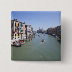 Italy, Venice, Boats on canal in city 15 Cm Square Badge