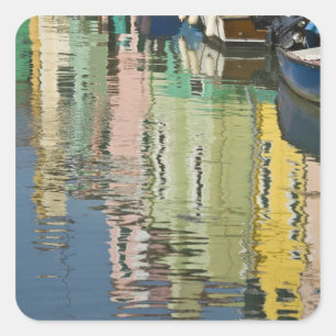 Italy, Venice, Burano. Multicolored houses along Square Sticker