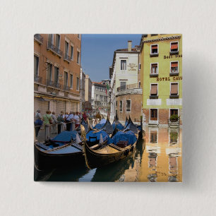 Italy, Venice, gondolas moored along canal 15 Cm Square Badge