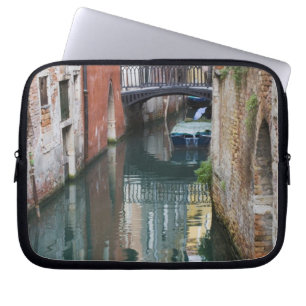 Italy, Venice, Reflections and Small Bridge of Laptop Sleeve