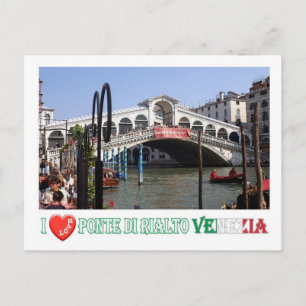 Italy - Venice - Rialto Palace Bridge - I Love - Postcard