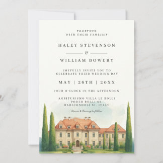 Italy Villa Watercolor Tuscany Destination Wedding Invitation
