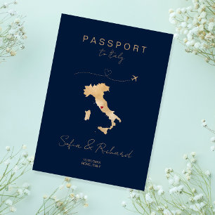 Italy Wedding Destination Passport World Map Invitation