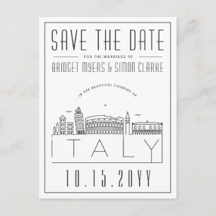 Italy Wedding   Stylised Skyline Save the Date Postcard