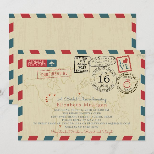 Italy World Traveller Airmail |  Bridal Shower Invitation (Front/Back)